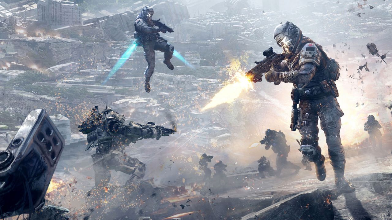 Using a jet booster in Titanfall 2.