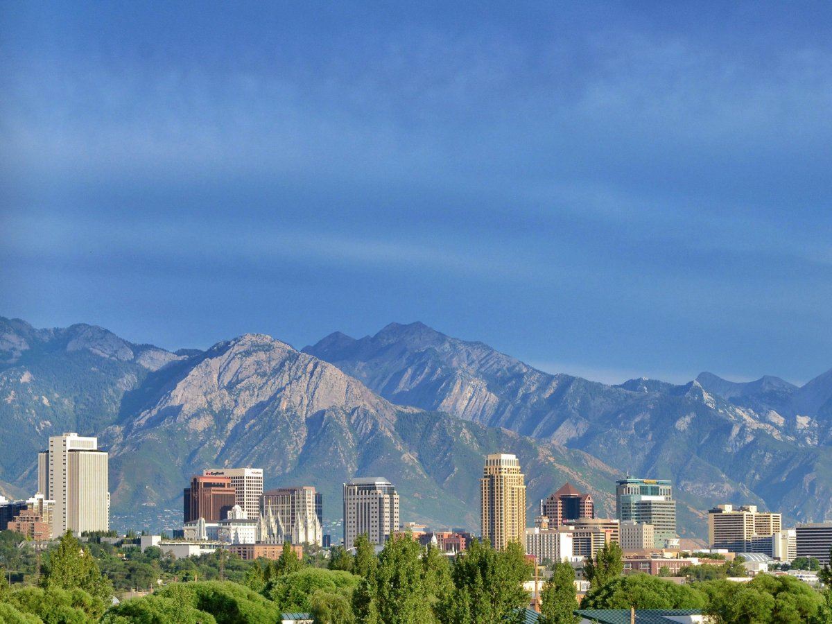 The city and the mountains in Salt Lake City, Utah