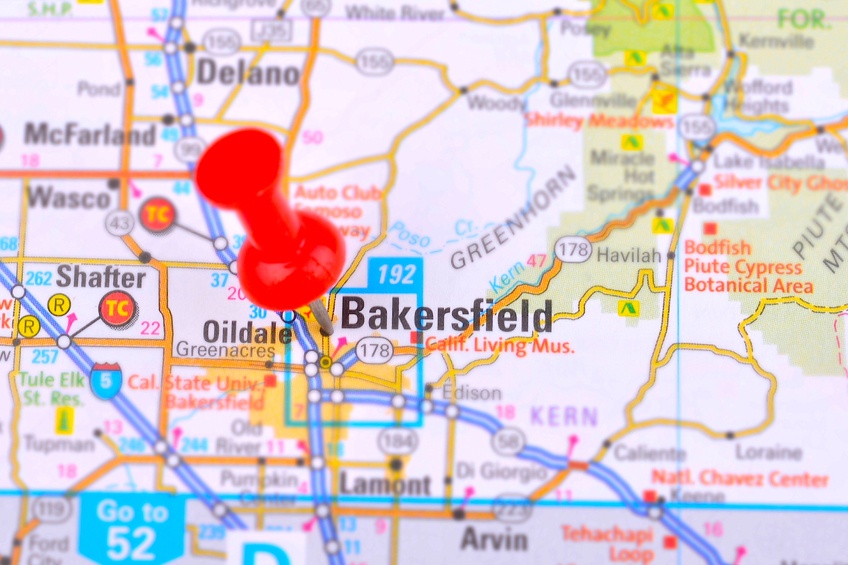 Bakersfield pinned on map