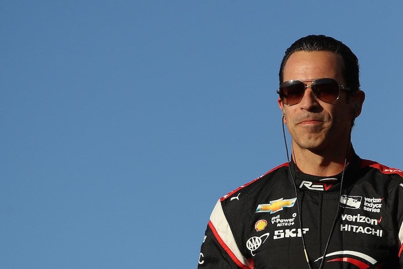 Helio Castroneves of Brazil greets fans as he is introduced to the Desert Diamond West Valley Phoenix Grand Prix