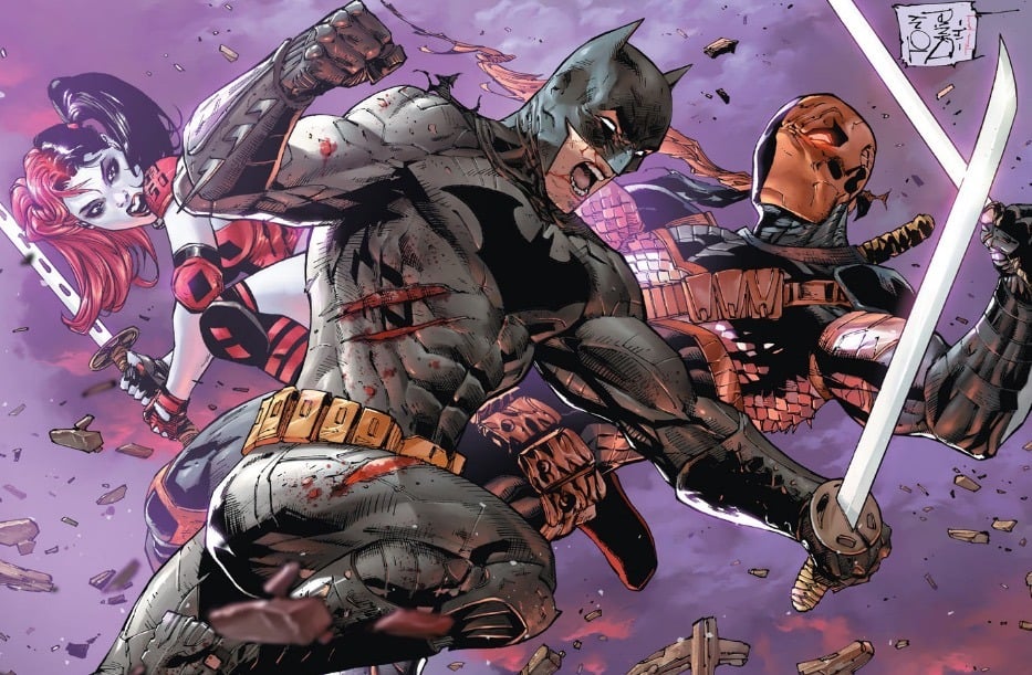 Batman fighting Deathstroke in Battle Royale