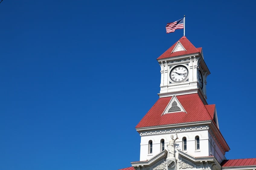 historic courthouse tower in Corvallis, Oregon