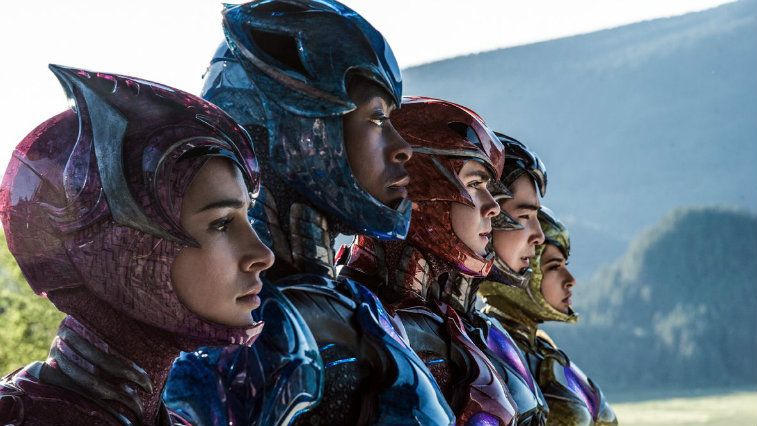Power Rangers standing in a line while in uniform