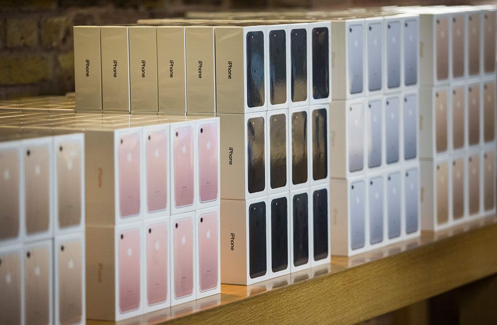 The new iPhone 7 smartphone in its box is on display on the day of its release at Covent Garden