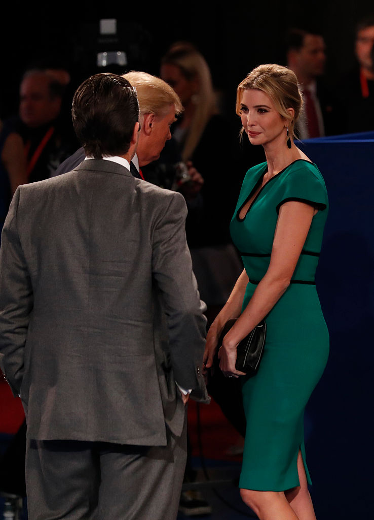 Republican Presidential nominee Donald Trump (C) is joined by his daughter Ivanka Trump