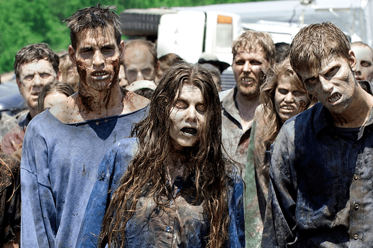 A crowd of "walkers" on The Walking Dead