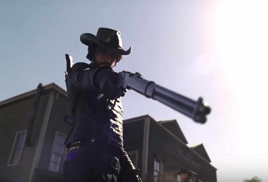 Hector (Rodrigo Santoro) points his gun in a scene from HBO's 'Westworld'