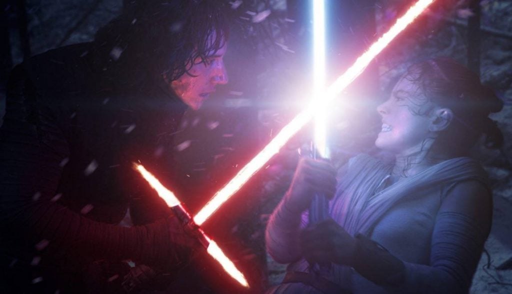 Kylo Ren and Rey in Star Wars: The Force Awakens