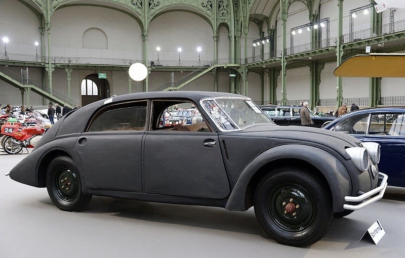 A Tatra T77A from 1936 is displayed on February 6, 2013 at the Grand Palais in Paris on the eve of an auction of luxury vintage cars. 125 vintage motor cars, 100 collection motorbikes and a 1920's Gipsy Moth plane by De Havilland, will be auctionned at Bonhams on February 7. AFP PHOTO BERTRAND GUAY (Photo credit should read BERTRAND GUAY/AFP/Getty Images)