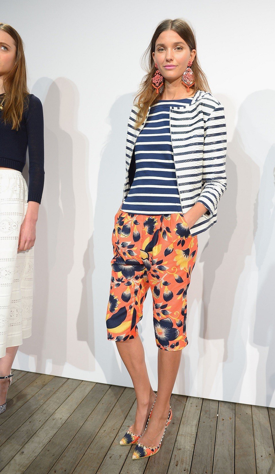 A model poses on the runway at the J.Crew presentation during Mercedes-Benz Fashion Week