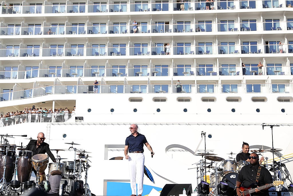 Pitbull performs onstage at the Christening Ceremony for the Norwegian Escape