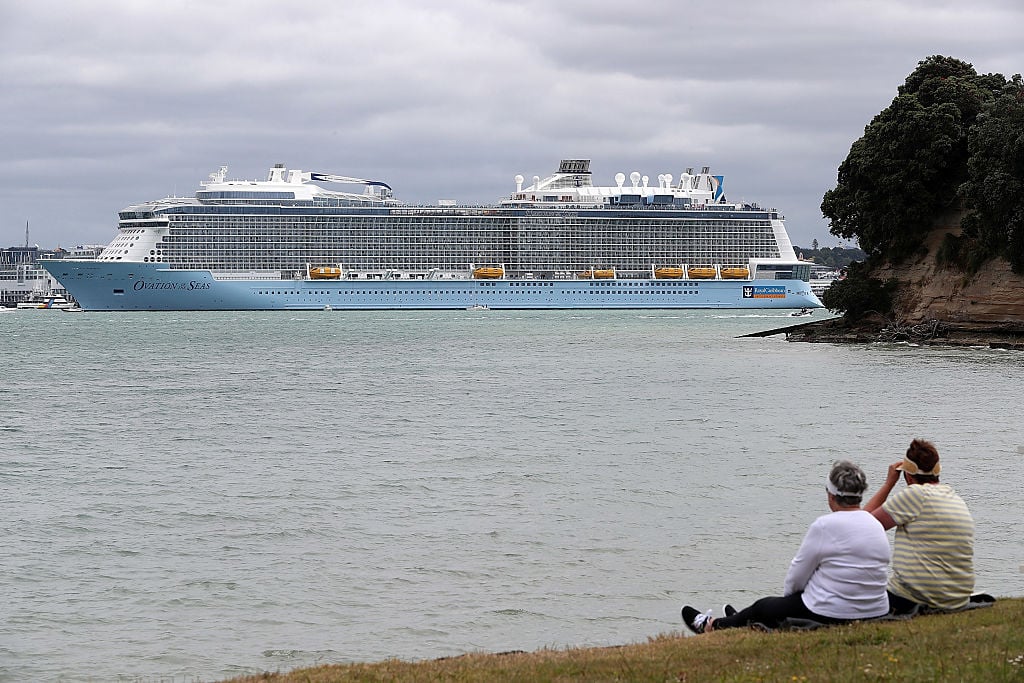 Ovation of the Seas anchored in the Waitemata Harbour