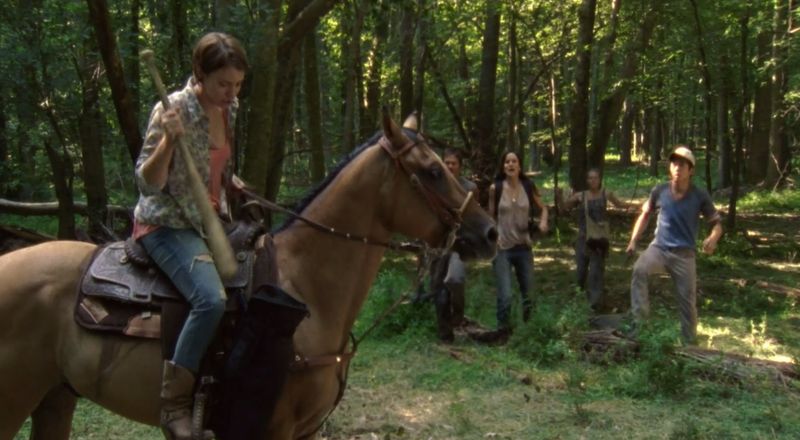 Maggie on her horse in a scene from 'The Walking Dead' episode "Bloodletting"