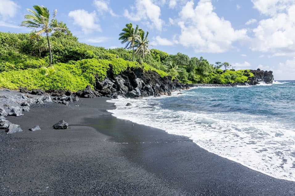 Black beach on Hawaii