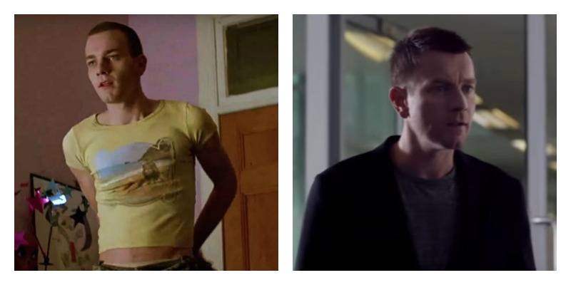 Ewan McGregor as Renton in Trainspotting and Trainspotting 2 side by side