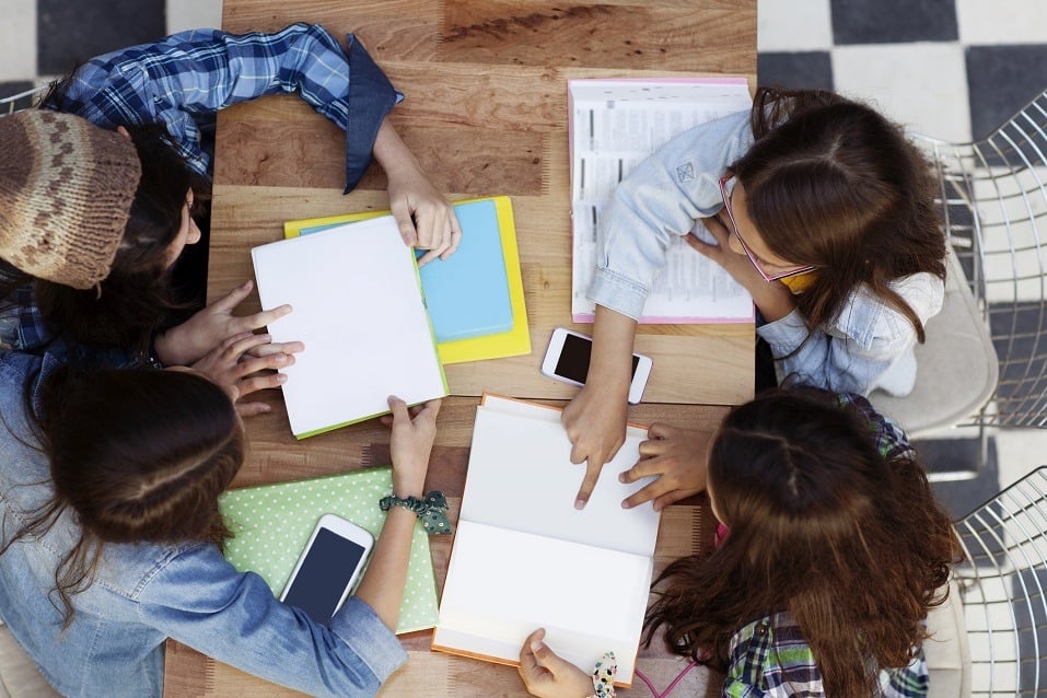 group of girls studying