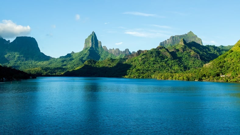 mountain range from an inlet off the coast of Moorea