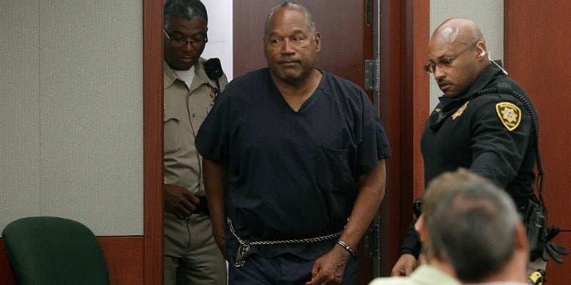 O.J. Simpson arrives at an evidentiary hearing in Clark County District Court