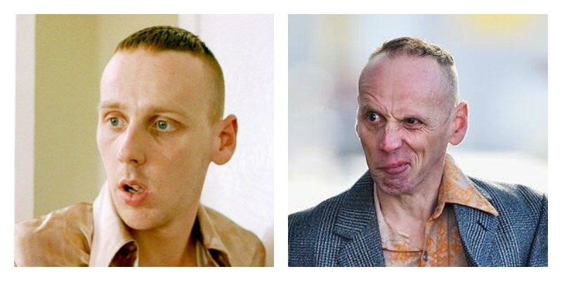 Ewen Bremner as Spud in Trainspotting and Trainspotting 2 side by side