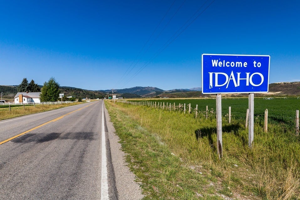 Welcome sign on the boarder to Idaho