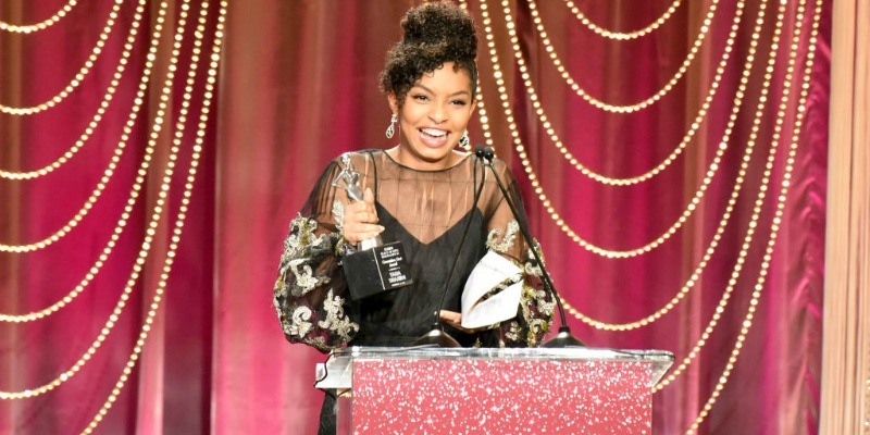 Yara Shahidi accepting the Generation Next Award at a podium