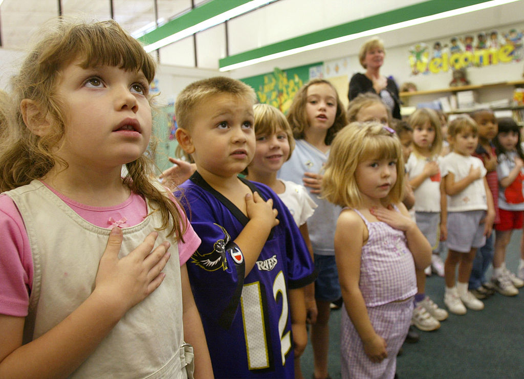 Students saying Pledge of Allegiance