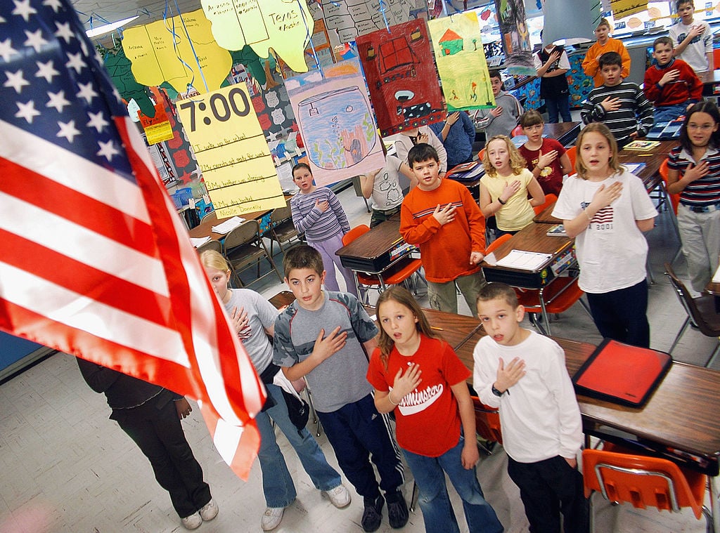 Students recite the Pledge of Allegiance