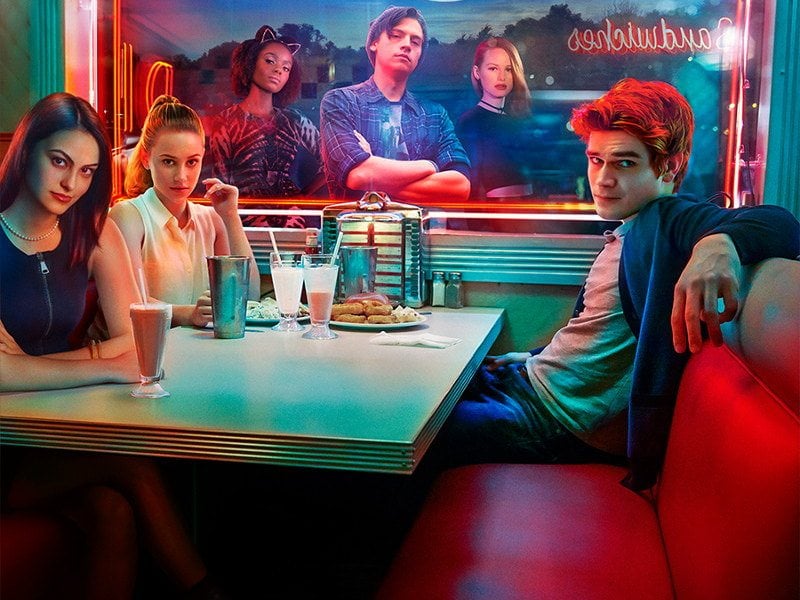 The cast of The CW's Riverdale in a diner booth