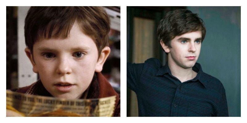 On the left is a picture Freddie Highmore in Charlie and the Chocolate Factory. On the right is a picture of Freddie Highmore in Bates Motel.