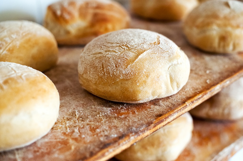 Freshly baked round loaves
