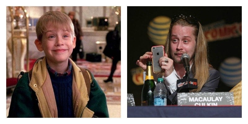 On the left is a picture of Macaulay Culkin in Home Alone. On the right is a picture of Macaulay Culkin taking a picture on his phone at a panel.