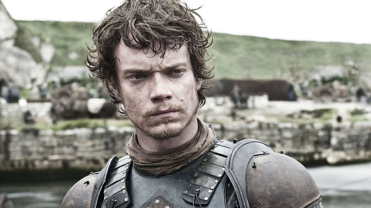 Theon Greyjoy looks pensive in his armor in a scene from 'Game of Thrones.'
