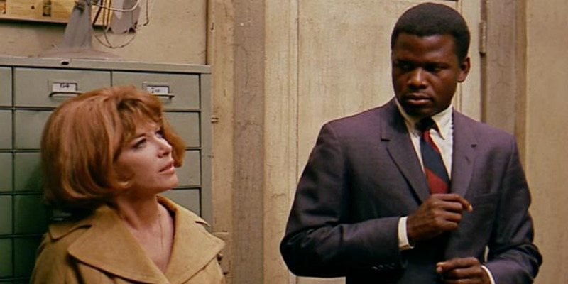 Sidney Poitier and Lee Grant in a scene of In the Heat of the Night. 