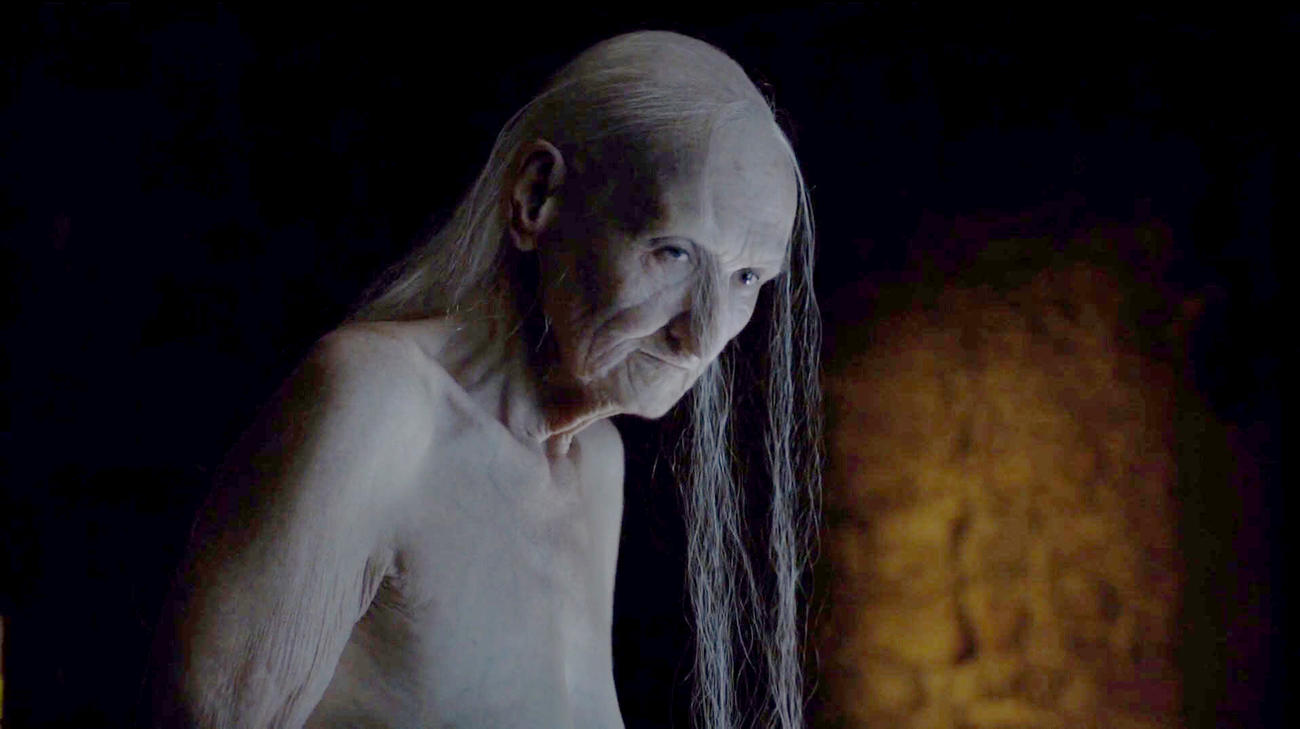 Melisandre, after revealing her true form, in a scene from Season 6 of 'Game of Thrones'