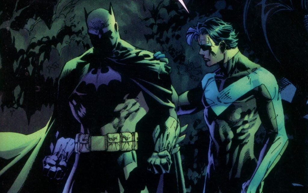 Nightwing and Batman share a moment together