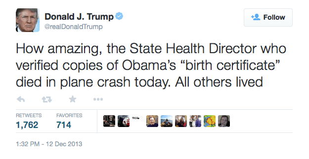 One of Donald Trump's tweets on Obamas birth certificate