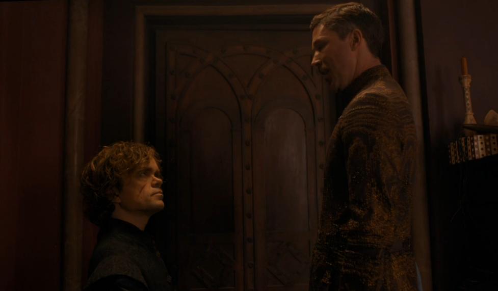 Tyrion and Littlefinger stare one another down in a scene from 'Game of Thrones'