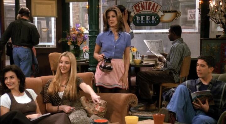 characters at Central Perk on "Friends"