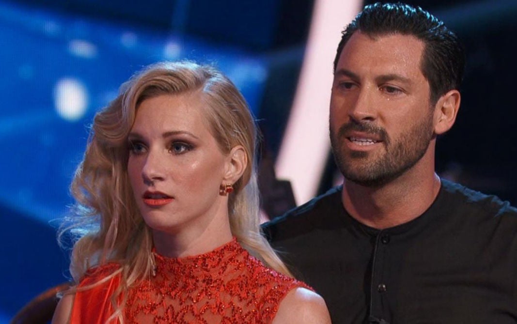 Heather Morris and Maksim Chmerkovskiy look stunned on 'Dancing With the Stars.'