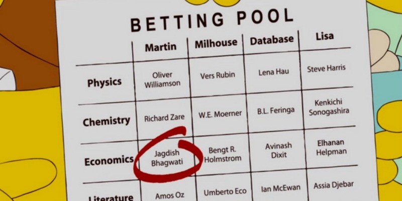 We see a betting pool card on The Simpsons.