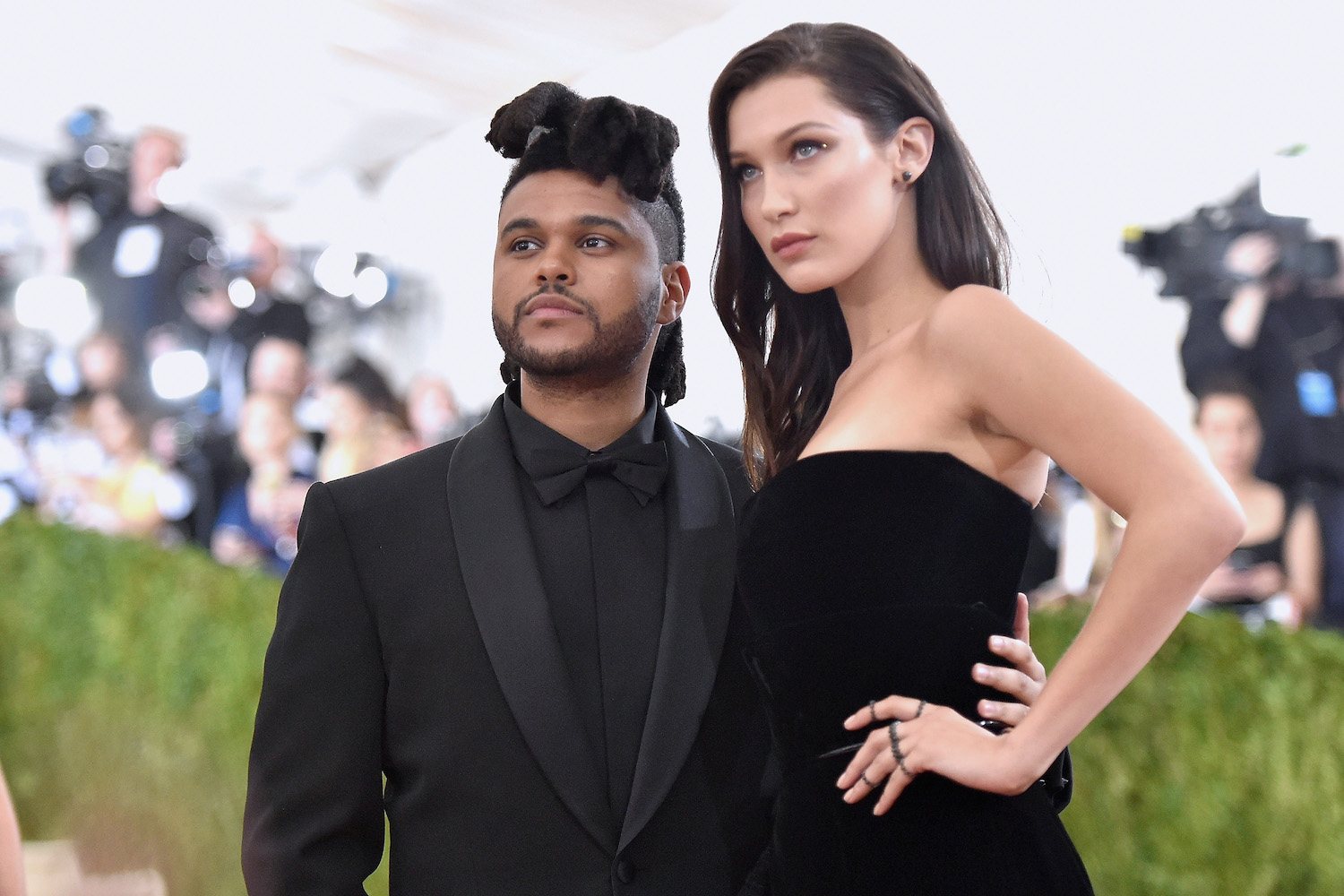The Weeknd and Bella Hadid at the Manus x Machina: Fashion In An Age Of Technology Costume Institute Gala at Metropolitan Museum of Art on May 2, 2016 in New York City.