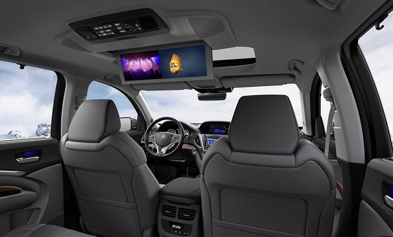 View of entertainment screens inside Acura MDX SUV