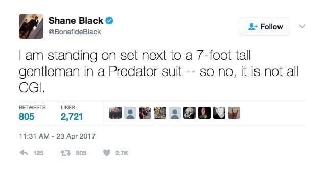 Shane Black Tweets about CGI and practical effects in The Predator