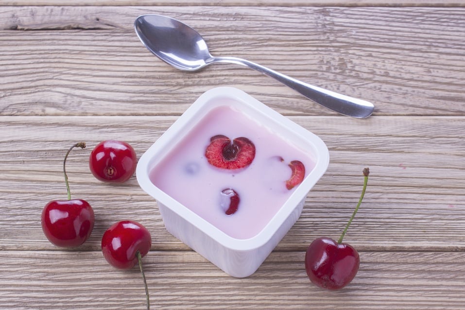 cherry yogurt in plastic box