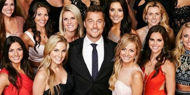 Chris Soules poses with many women on The Bachelor.