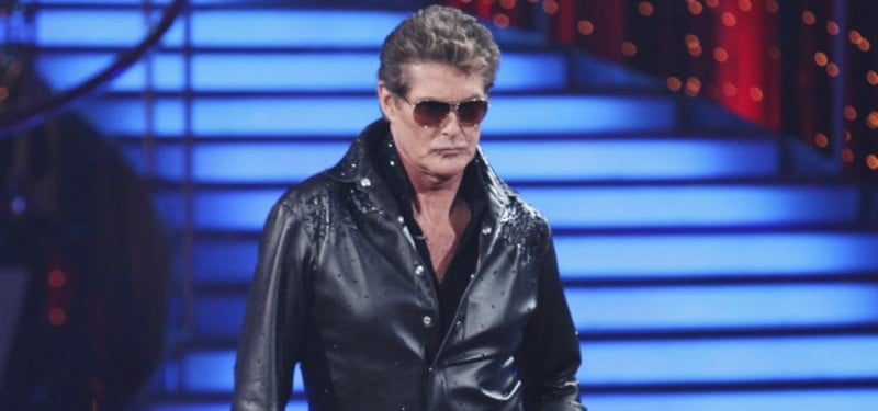 David Hasselhoff poses in a black leather jack and sunglasses on Dancing with the Stars.