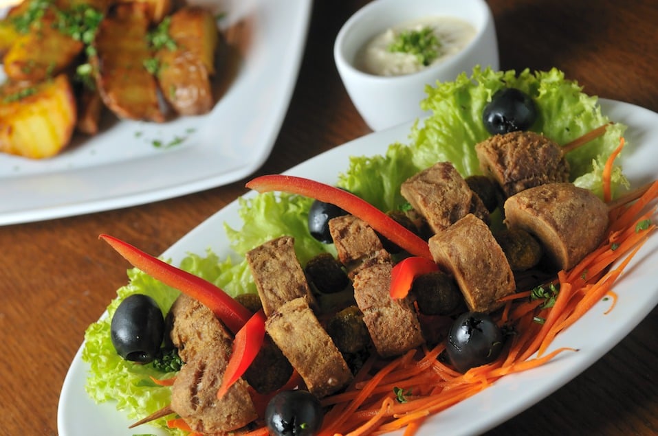 deep fried beef testicles with olives