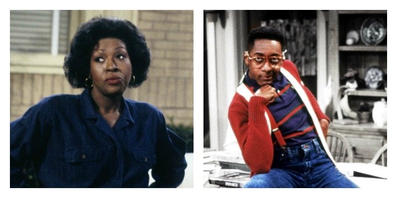 On the left is a picture of Jo Marie Payton rolling her eyes. On the right is a picture of Jaleel White posing as Steve Urkel.