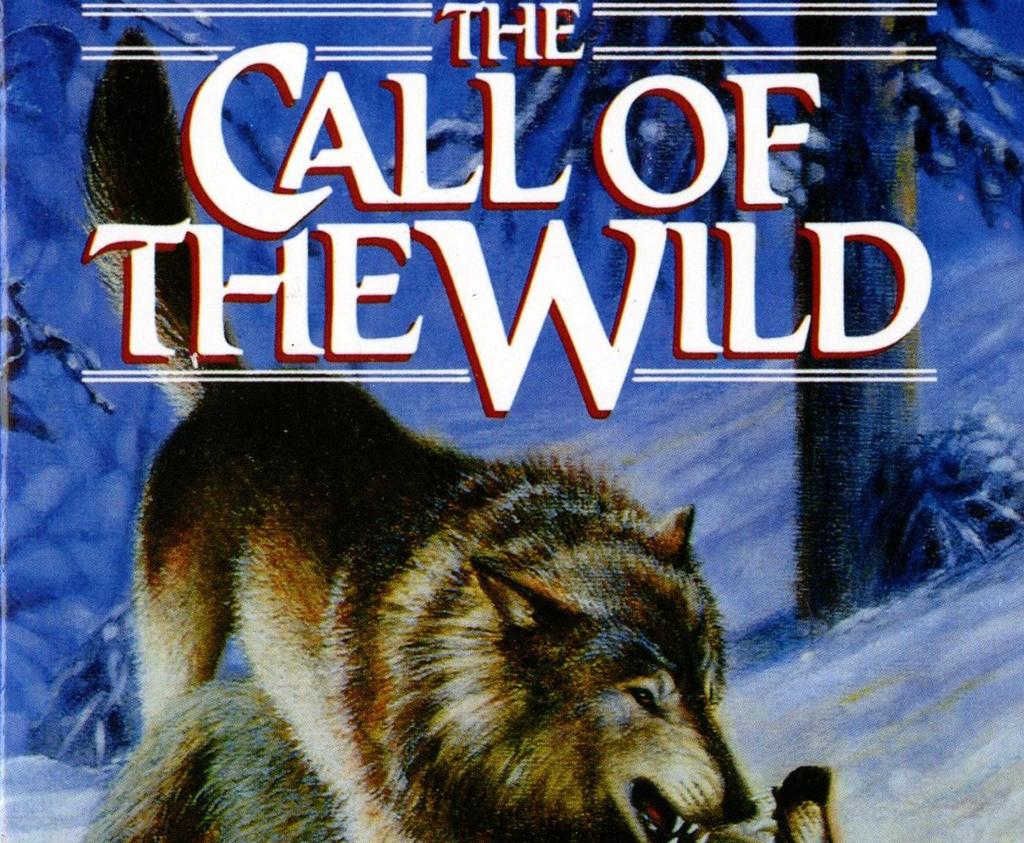 Cover art for The Call of the Wild, featuring a wolf in a snowy forest
