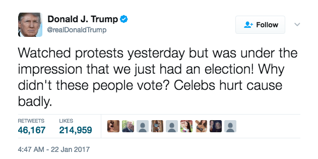 One of Trump's tweets about the Women's Marches